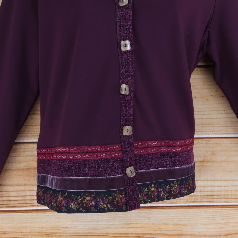 Coldwater Creek Blazer Jacket Womens Size PM Maroon Poly Blend‎ Shoulder Pads